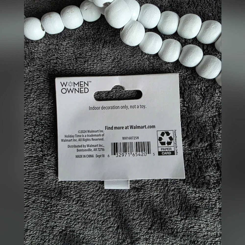 New Round 14mm Wood Bead Christmas Garland, White, 9 feet bundle of 3